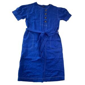Who What Wear Linen Blend Blue Shift Dress Buttons Pockets Size Women's Small